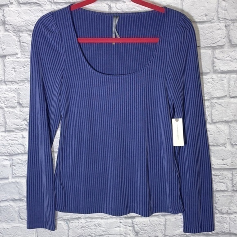 Anthropologie Ribbed Long Sleeve Round Scooped Neck Layering Tee Shirt Blouse